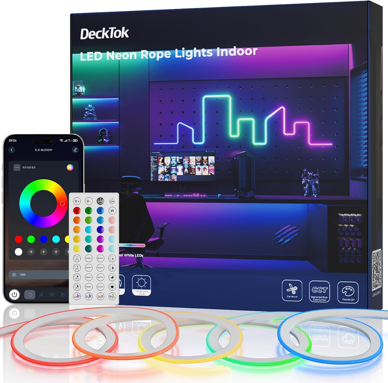 DeckTok Led Neon Rope Lights - 16.4FT Flexible Led Rope Lights RGB IP65